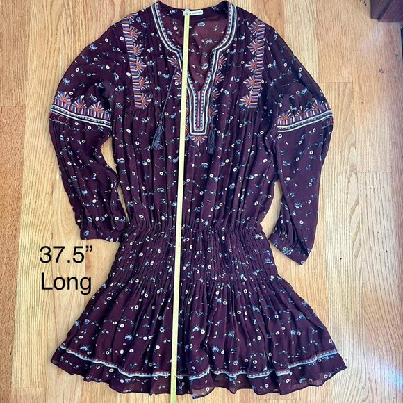 ULLA JOHNSON Gita Floral Georgette Mini Dress Bordeaux burgundy dress size 6 - Picture 8 of 8